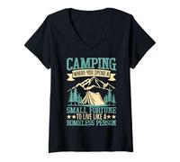 Mujer Camping Donde gastas una pequeña Fortuna para Vivir como un hogar Camiseta Cuello V