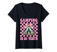Mujer Camping Is In-Tents, Tienda de campaña para niñas y Madres Camiseta Cuello V