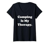 Mujer Camping Is My Therapy Outdoor Adventure Camiseta Cuello V