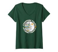 Mujer Camping,Wanderlust,Naturaleza salvaje, Cuentos de fogata,Senderos estrellados Camiseta Cuello V