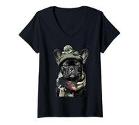 Mujer Camuflaje Bulldog Francés Camo Animal Hunter Frenchie Dog Camiseta Cuello V