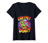 Mujer Can I Pet That Dog?! Funny Skeleton Halloween Bootleg Camiseta Cuello V