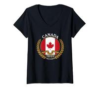Mujer Canadá A Mari Usque Ad Mare EST 1867 Crest Camiseta Cuello V