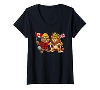 Mujer Canadá Bandera Británica Reino Unido Gran Bretaña Herencia Camiseta Cuello V