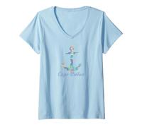 Mujer Canadá Cape Breton Nova Scotia Nautical Maritime BOHO Anchor Camiseta Cuello V