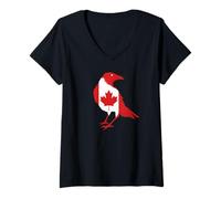 Mujer Canada Cuervo Silueta Canadiense Orgullo Amante de Aves Camiseta Cuello V