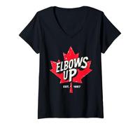 Mujer Canada Funny Patriotic Maple Leaf Tee Est. 1867 Elbows Up Camiseta Cuello V