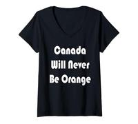 Mujer Canadá nunca será naranja Camiseta Cuello V