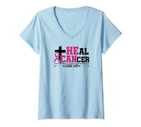 Mujer Cáncer Cáncer Cristiano Creer en Dios Conciencia sobre el Cáncer de Mama Camiseta Cuello V