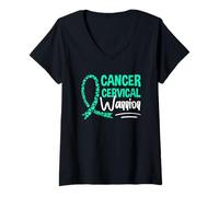 Mujer Cáncer cervical Guerrero Fuerza Coraje Esperanza Camiseta Cuello V