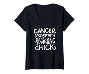 Mujer Cáncer de Cerebro Superviviente Fighter Chemo Cinta Gris Glioblastoma Camiseta Cuello V