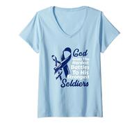 Mujer Cáncer de Colon Dios da batallas más difíciles Soldados más Fuertes Camiseta Cuello V