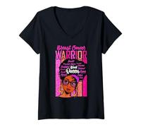 Mujer Cáncer de Mama Guerrero Negro Reina Melanina Mujeres Sobrevivientes Luv Camiseta Cuello V