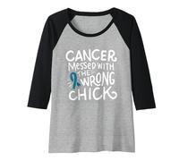 Mujer Cáncer de Ovario Survivor Fighter Chemo Motivation Teal Ribbon Camiseta Manga Raglan
