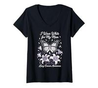 Mujer Cáncer de pulmón Mamá Apoyo Mariposa Me Uso Blanco Para Mi Mam Camiseta Cuello V