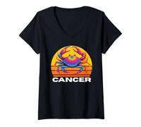 Mujer Cáncer El Cangrejo Horóscopo Multicolor Cáncer, Multicolor Cang Camiseta Cuello V