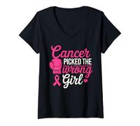 Mujer Cancer Picked The Wrong Girl Pink Boxing Glove Camiseta Cuello V
