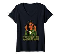 Mujer Cancer Queen Cancer Signo del Zodiaco Loc'd Afro Girl Camiseta Cuello V