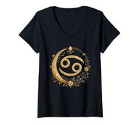 Mujer Cáncer Signo del Zodiaco símbolo Boho Floral cottagecore estética Camiseta Cuello V
