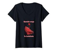 Mujer Canciones españolas Souvenir España Andalucía Camiseta Cuello V