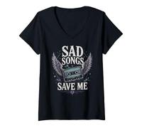 Mujer Canciones tristes me salvan alas de Casete EMO Camiseta Cuello V