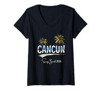Mujer Cancún Beach México Cancún Vacaciones de Primavera 2026 Viajes de Vacaciones Camiseta Cuello V