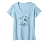 Mujer Cancun Mexico Minimalist Beach Sunset Holiday Camiseta Cuello V