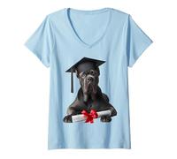Mujer Cane Corso Dog Gratuation Cap Training School Graduado Propietario Camiseta Cuello V