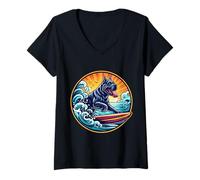 Mujer Cane Corso Perro Surfing Surfer Dueño Tabla de Surf Rider Vintage Camiseta Cuello V