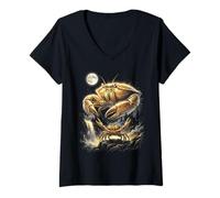 Mujer Cangrejo Aullando a la Luna Meme Camiseta Cuello V