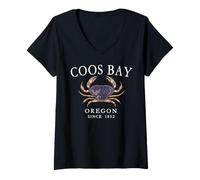 Mujer Cangrejo Dungeness de Coos Bay Oregon desde 1852 Letras blancas Camiseta Cuello V