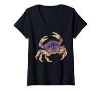 Mujer Cangrejo Dungeness para Pesca de cangrejos y Pesca al Aire Libre en la Costa Oeste Camiseta Cuello V