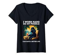 Mujer Caniche Divertido con diseño «I Work Hard» de Black Poodle Lover Camiseta Cuello V