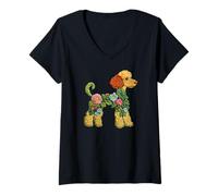 Mujer Caniche Flor Divertido Perro Silueta Floral Mujeres Hombres Camiseta Cuello V