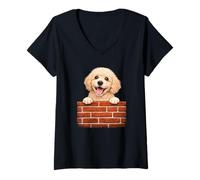 Mujer Caniche Perro ladrillo Pared diseño Divertido caniche Camiseta Cuello V