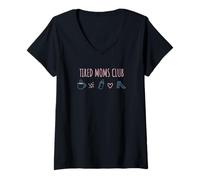 Mujer Cansado Moms Club Pastel Iconos Botella De Café Corazón Diapositiva Camiseta Cuello V