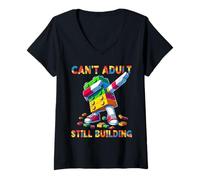 Mujer Can't Adult Still Building Blocks Bricks Master Builder Fun Camiseta Cuello V