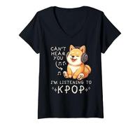 Mujer Can't Hear You I'm Listening K-Pop Música Coreana Perro Coreano Camiseta Cuello V