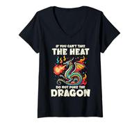 Mujer Cant Take Heat Dont Poke Dragon Dicho Divertido Niños Hombres Mujeres Camiseta Cuello V
