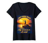 Mujer Can't Work Today My Arm is in A Cast Fly Fishing Humor Divertido Camiseta Cuello V