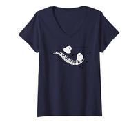 Mujer Cantando un pájaro | Piano | Teclado | Pianista | Aves Silvestres japonesas | Hokkaido Blanco | Simaenaga Camiseta Cuello V
