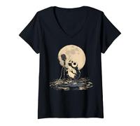 Mujer Cantante de Rana Cantando música Crooner Iluminado por la Luna Camiseta Cuello V