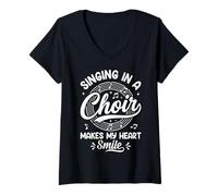 Mujer Cantar en un Coro Hace sonreír a mi corazón Amante de la música Camiseta Cuello V