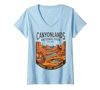 Mujer Canyonlands National Park Utah Vintage Retro Paisaje Insignia Camiseta Cuello V