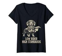 Mujer Capa Divertida para Perros Dachshund Wiener de Low Rider High Standards Camiseta Cuello V