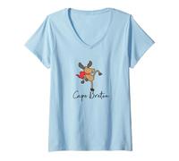 Mujer Cape Breton Canada Moose Whimiscial Bufanda Roja Bailando Lindo Camiseta Cuello V