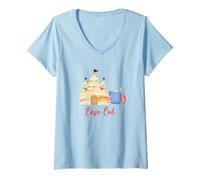 Mujer Cape Cod Beach Whimsy Sand Castle Crab Sand Toys Playas Camiseta Cuello V