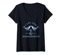 Mujer Cape Cod Massachusetts Ancla de Ballenas Vintage náutica Camiseta Cuello V