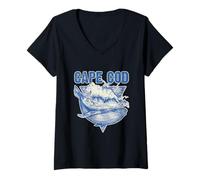 Mujer Cape Cod Massachusetts Ballena Y Ola del Océano Vintage Camiseta Cuello V