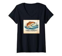Mujer Cape Lookout North Carolina Red Drum Pesca Ocean Design Camiseta Cuello V